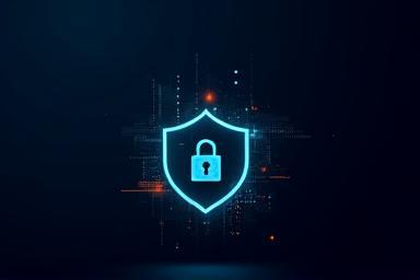 Cybersecurity lock and data graphic